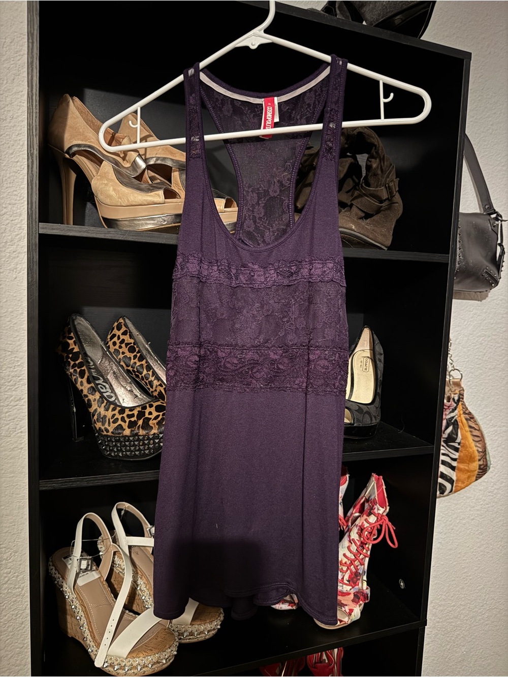 Cosmopolitan Dark Purple Lace-Trim Racerback Chemise